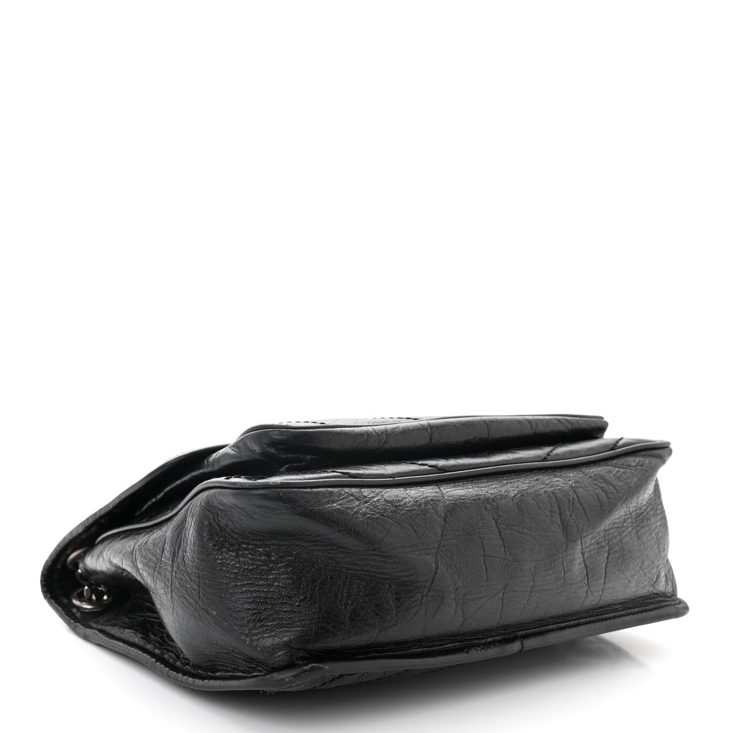 Crinkled Calfskin Matelasse Monogram Medium Niki Chain Satchel Black