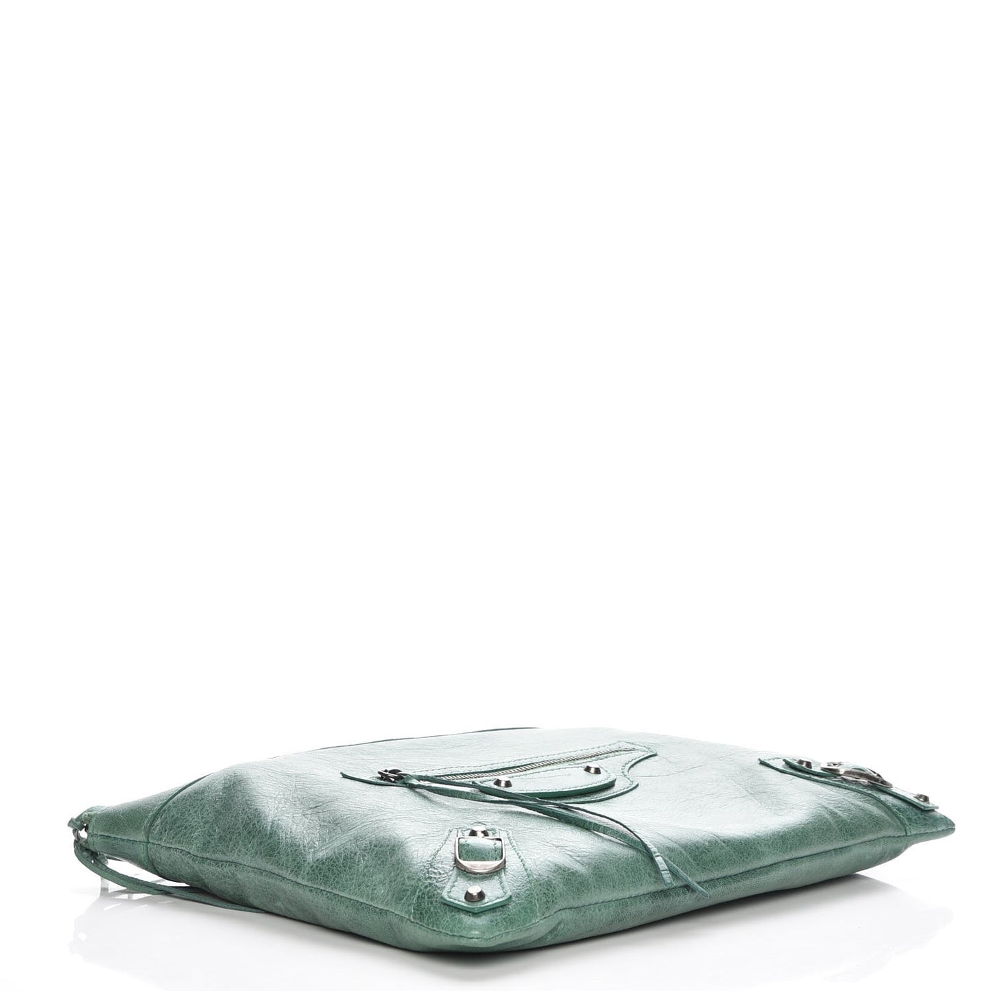 Agneau Classic Hardware Zip Clutch Green