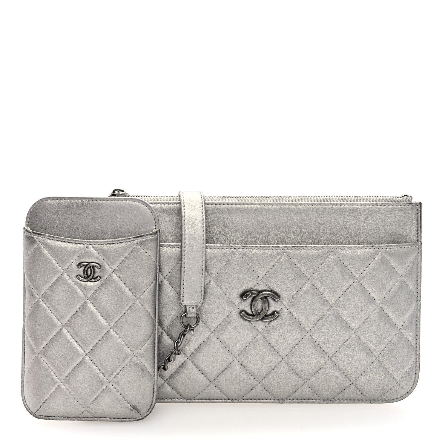 Chanel Metallic Lambskin Quilted Clutch With Chain Silver 3 of 14