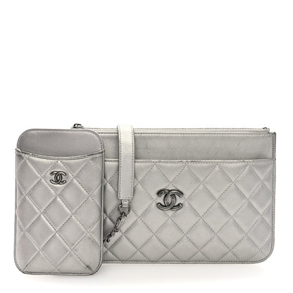 Chanel Metallic Lambskin Quilted Clutch With Chain Silver 3 of 14