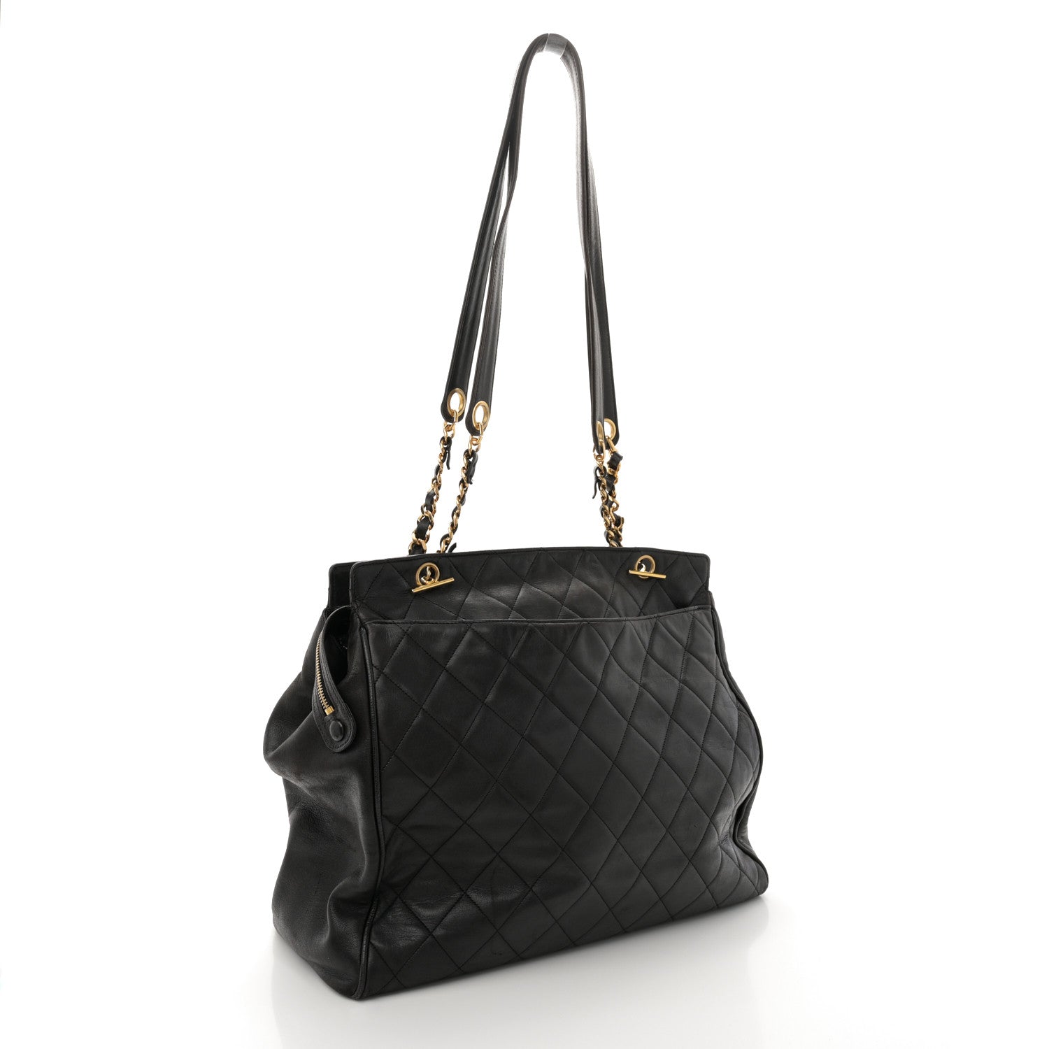 Chanel Lambskin Large Quilted Shopping Tote Black 3 of 13