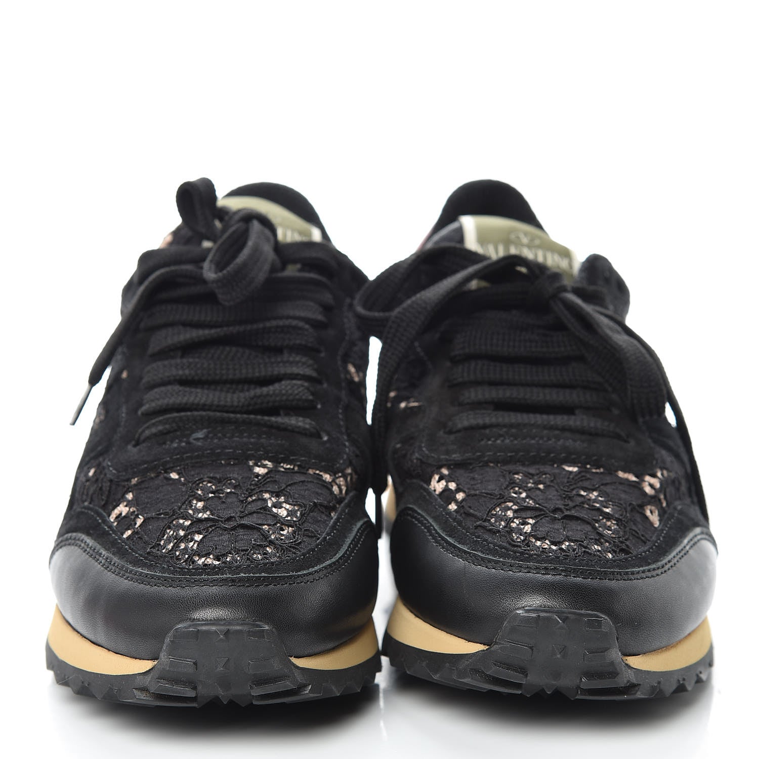 Valentino Garavani Macrame Lace Suede Womens Rockrunner Sneakers 37 Black 2 of 8