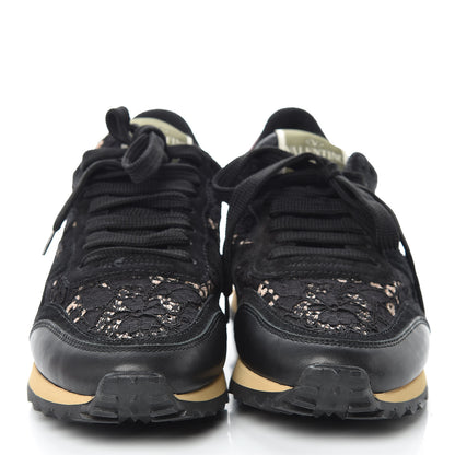Valentino Garavani Macrame Lace Suede Womens Rockrunner Sneakers 37 Black 2 of 8