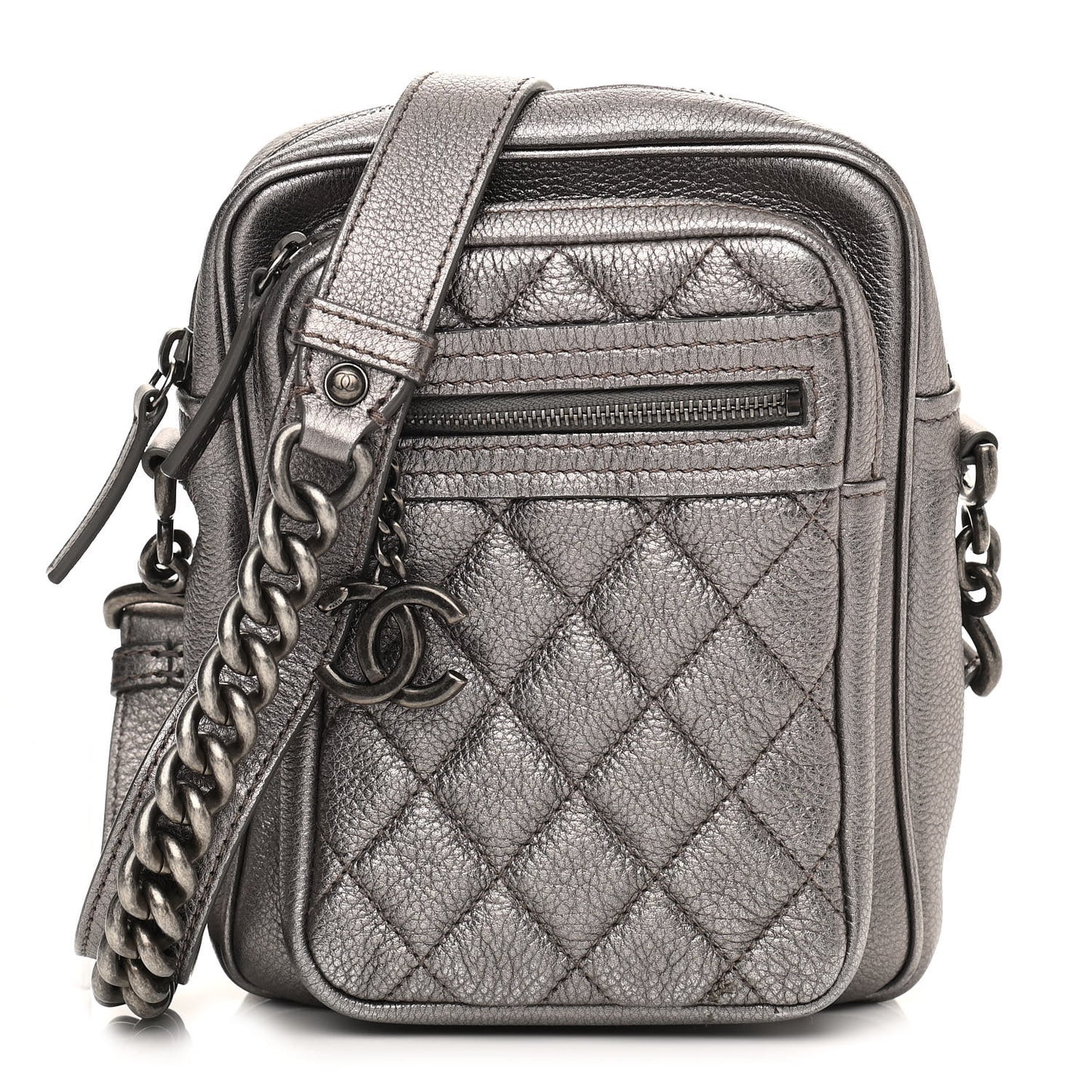 Calfskin Business Trip Vertical Camera Case Silver