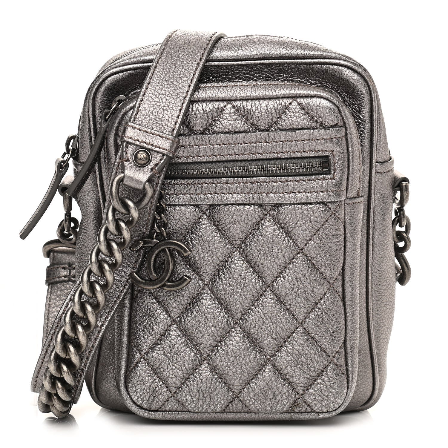 Chanel Calfskin Business Trip Vertical Camera Case Silver 1 of 11