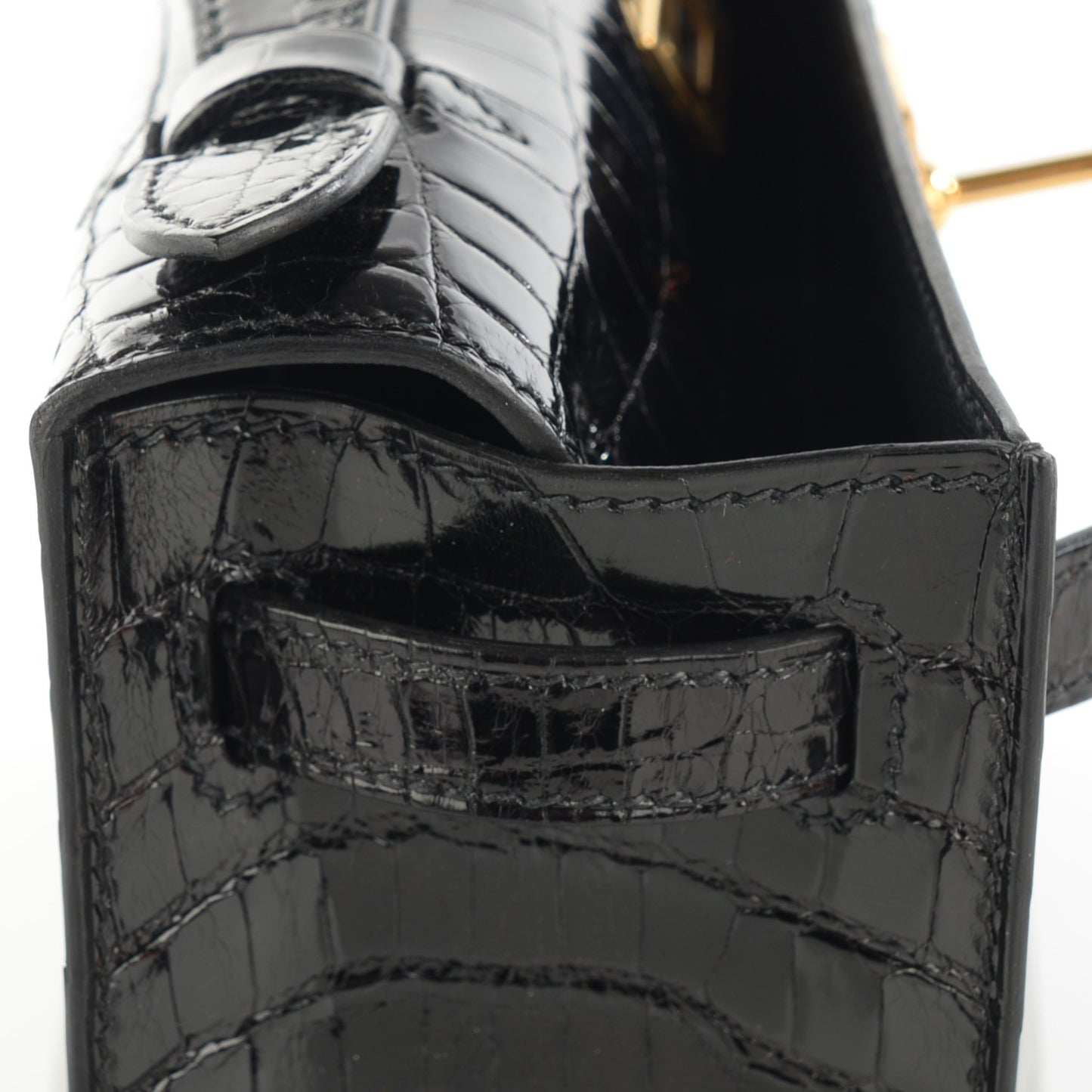 Shiny Niloticus Crocodile Kelly Pochette Black