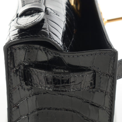 Hermes Shiny Niloticus Crocodile Kelly Pochette Black 9 of 34