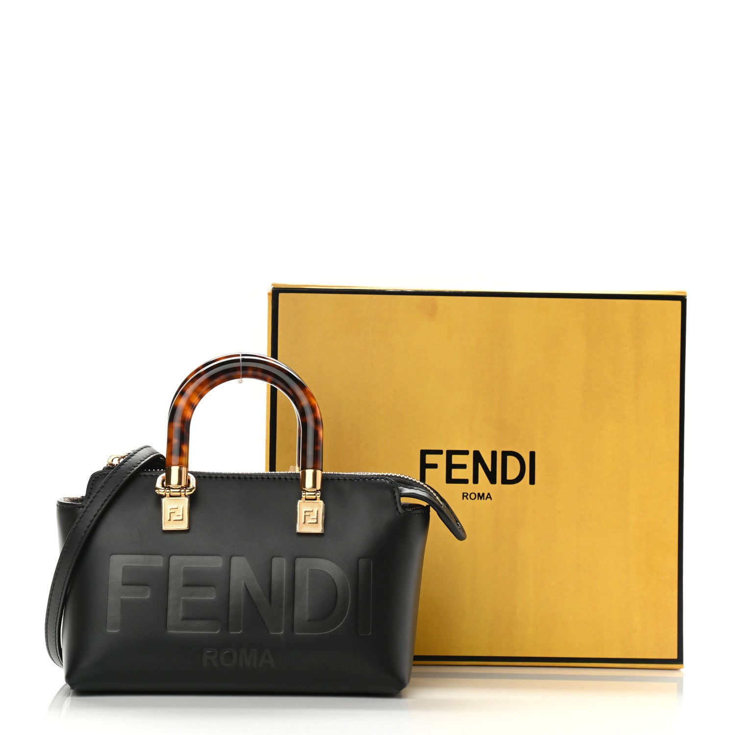Fendi Vitello King Plexiglass Logo Embossed Mini By The Way Top Handle Boston Bag Black 11 of 11