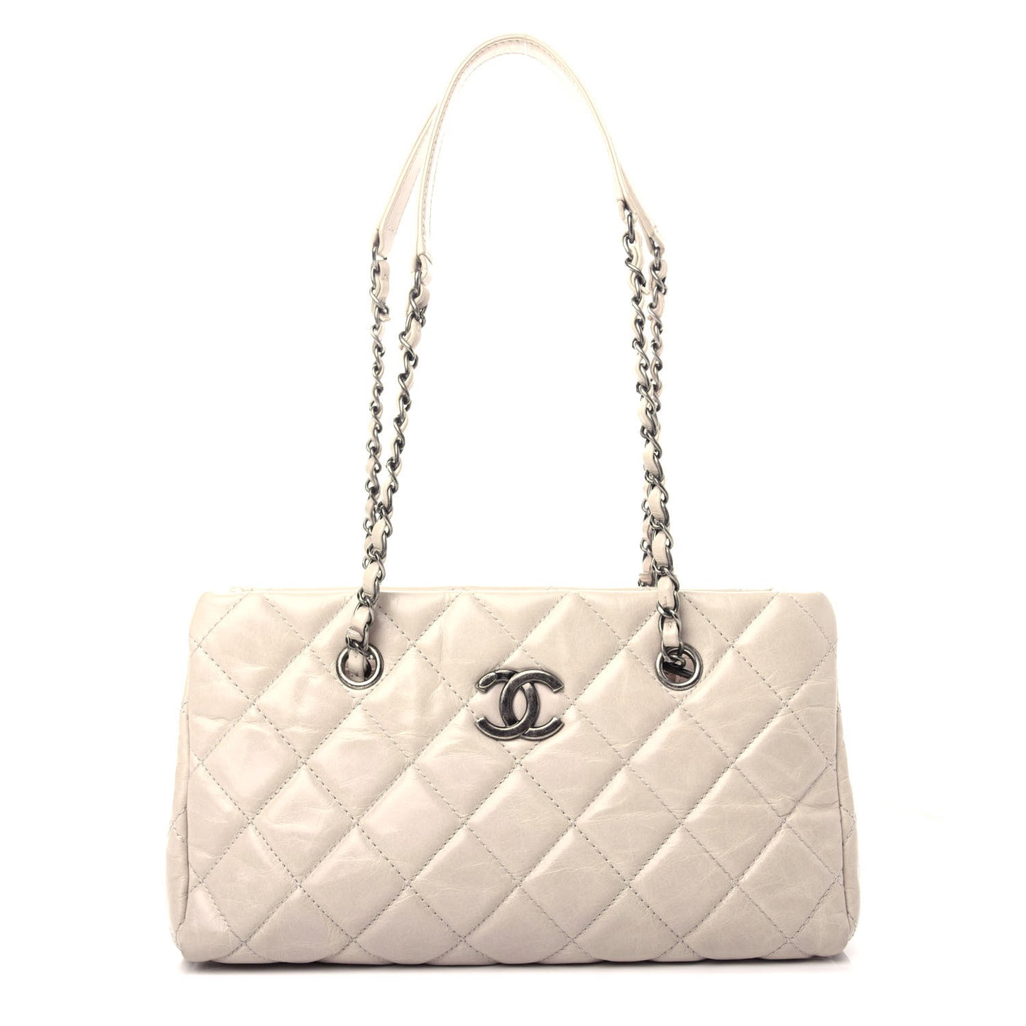 Glazed Calfskin Quilted Tote Grey