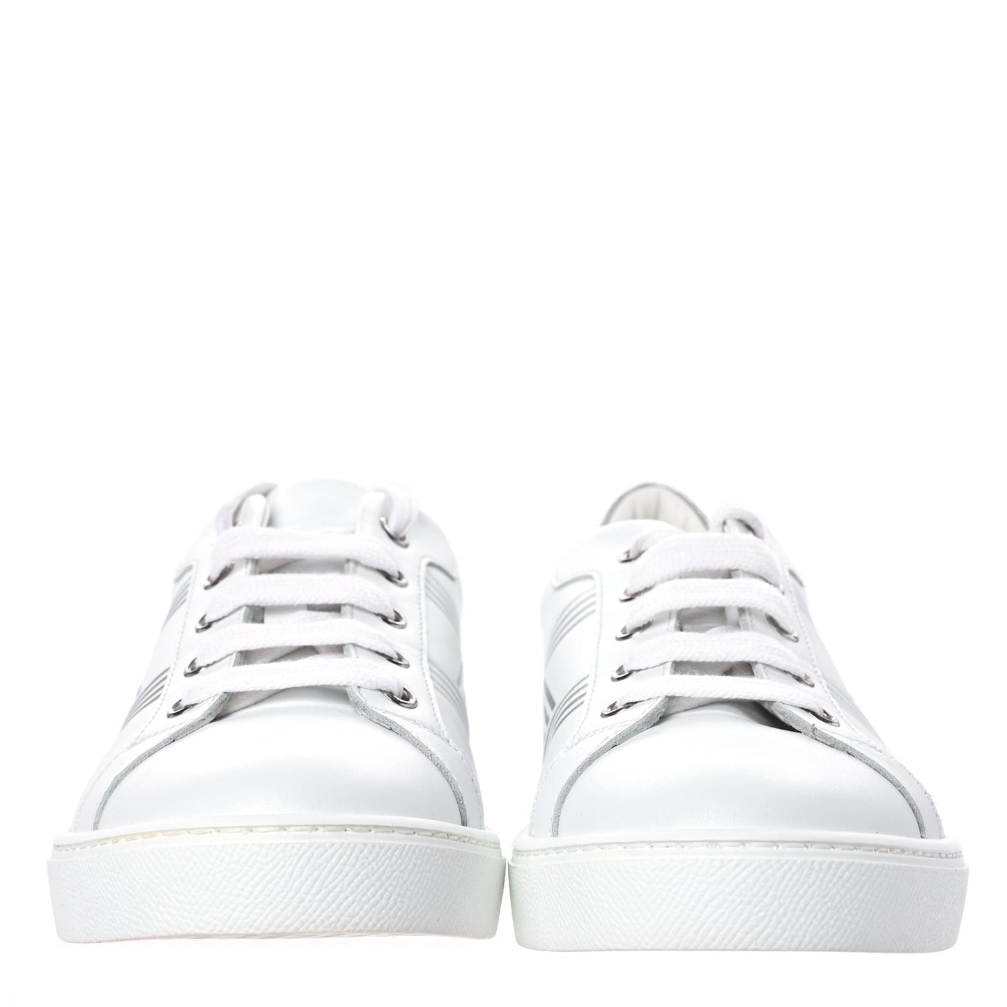 Calfskin Womens Advantage Sneakers 38.5 White Gris Argente