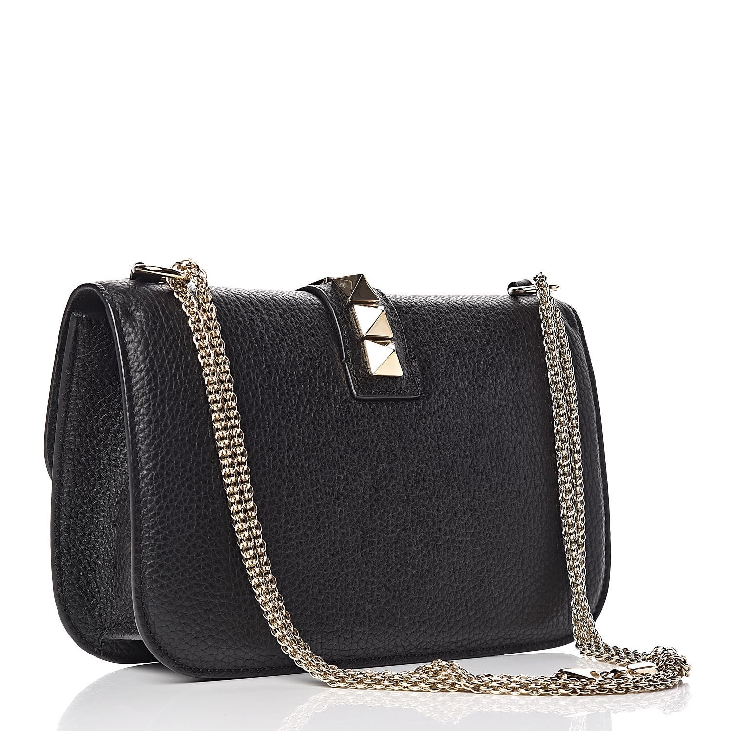 Valentino Garavani Pebbled Calfskin Medium Glam Lock Rockstud Flap Black 3 of 9