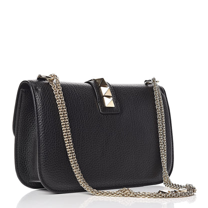 Valentino Garavani Pebbled Calfskin Medium Glam Lock Rockstud Flap Black 3 of 9