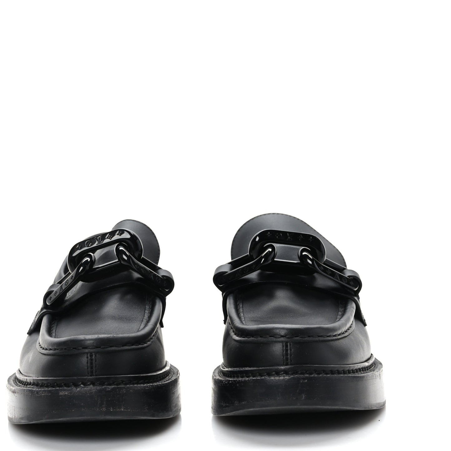 Calfskin Oversized Chain Academy Loafers 38.5 Black