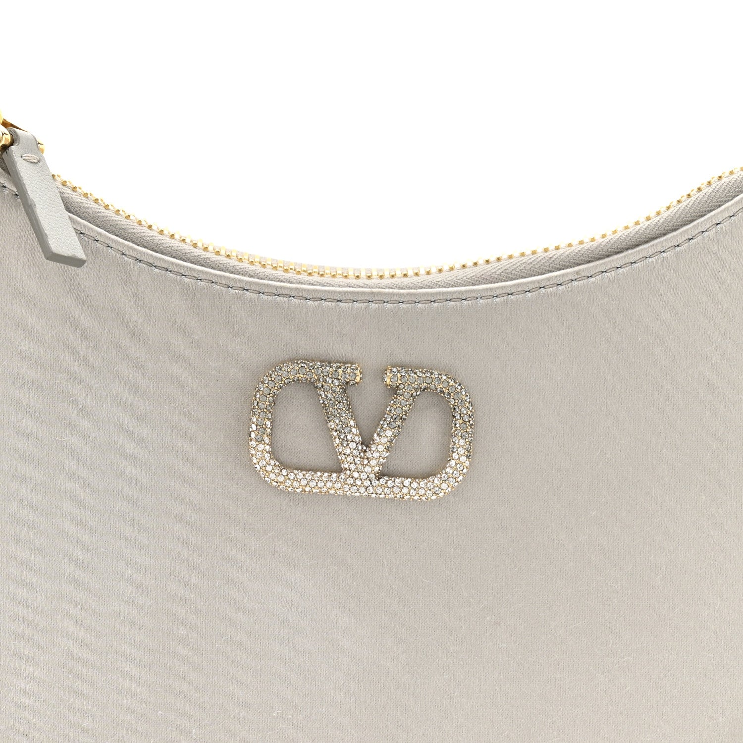 Valentino Garavani Satin Mini Crystal Vlogo Hobo Bag Silver 7 of 9