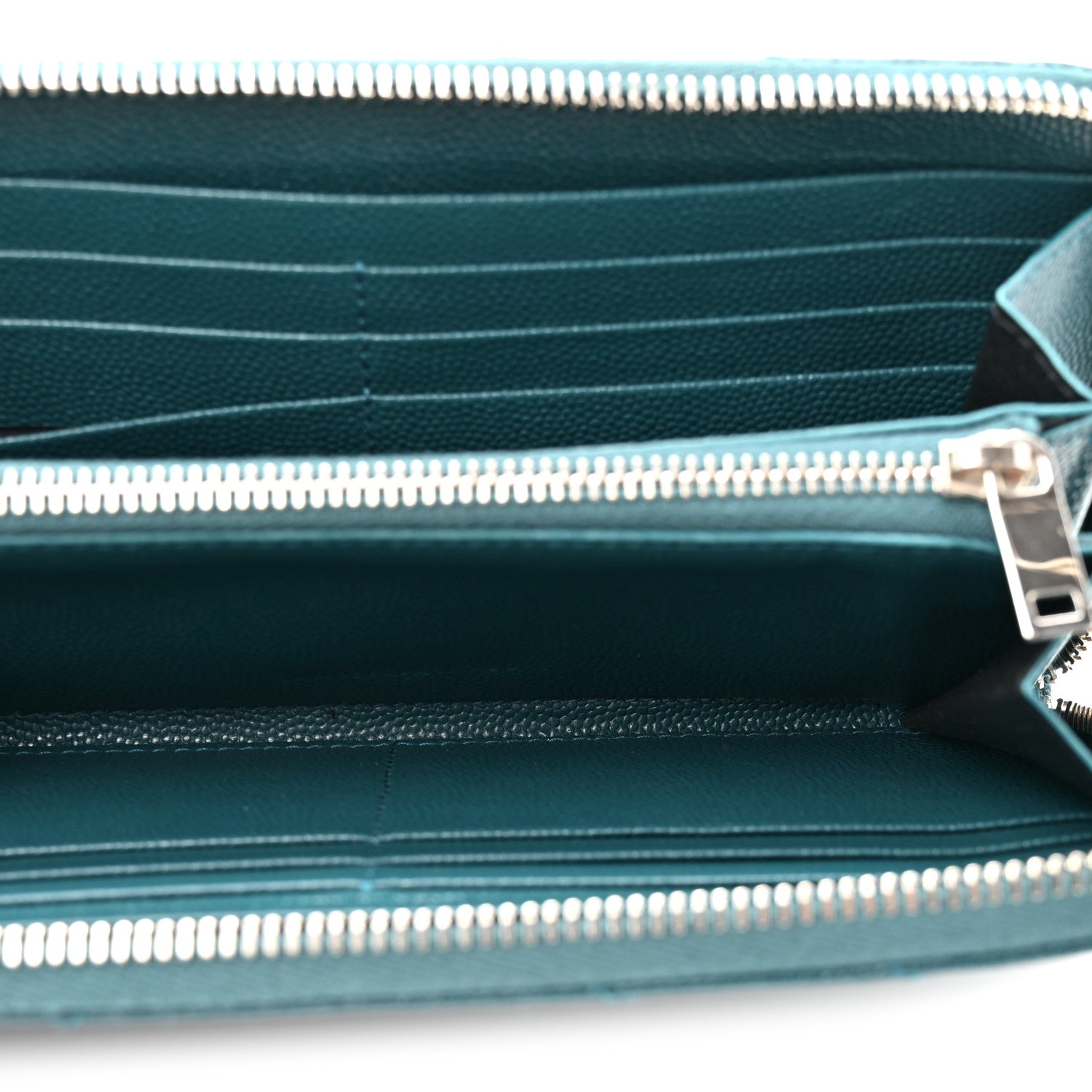 Saint Laurent Grain De Poudre Matelasse Chevron Monogram Zip Around Wallet Sea Turquoise 6 of 9