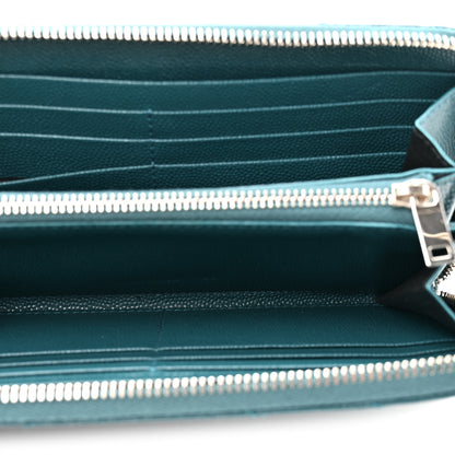 Saint Laurent Grain De Poudre Matelasse Chevron Monogram Zip Around Wallet Sea Turquoise 6 of 9