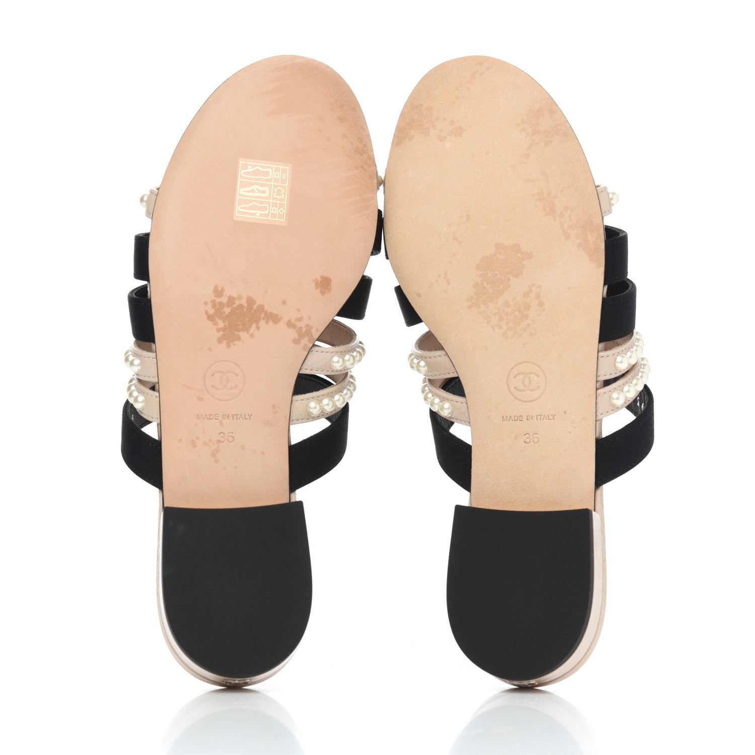 Chanel Patent Calfskin Grosgrain CC Pearl Mules 36 Beige Black 9 of 26