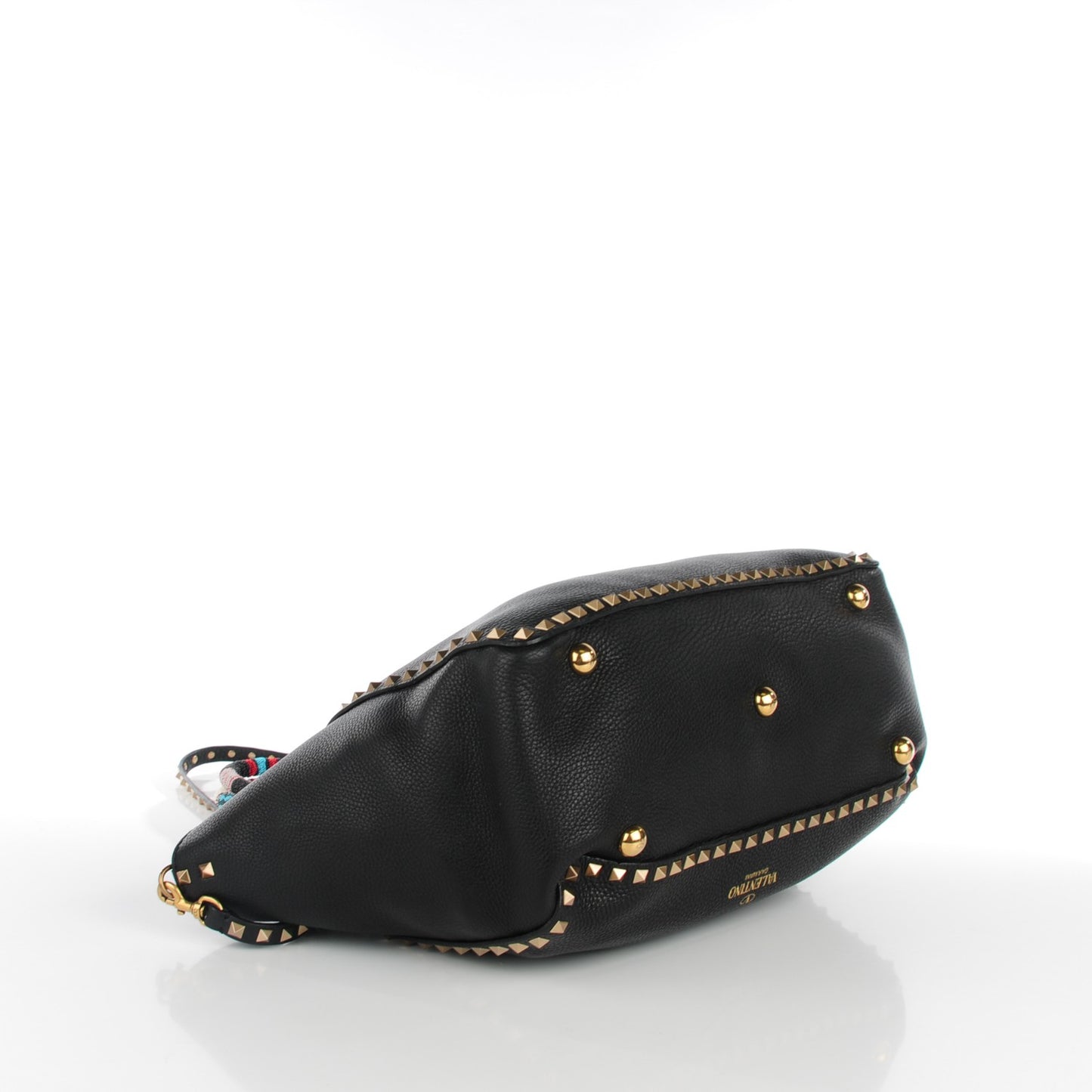 Pebbled Calfskin Beaded Medium Rockstud Tote Black
