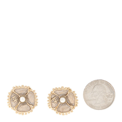 Chanel Enamel Pearl CC Camellia Earrings Pink Gold 2 of 5