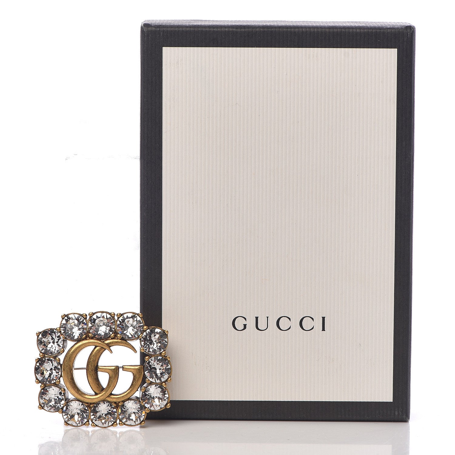Gucci Metal Crystal Double G Brooch Aged Gold 5 of 5