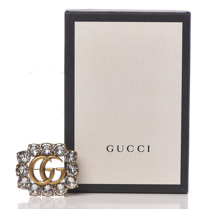 Gucci Metal Crystal Double G Brooch Aged Gold 5 of 5