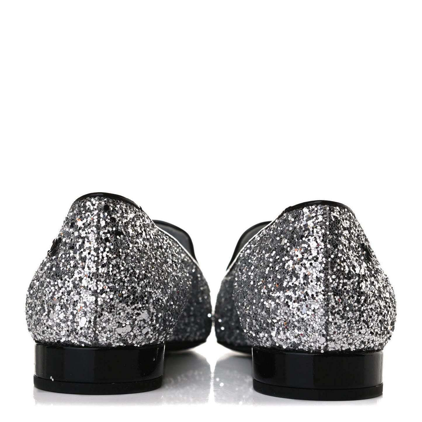 Glitter Fabric Patent Calfskin Mocassin Loafers 36.5 Black Silver