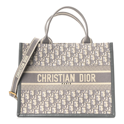 Christian Dior Oblique Chambray Calfskin Medium Book Tote With Strap Grey Latte 1 of 12