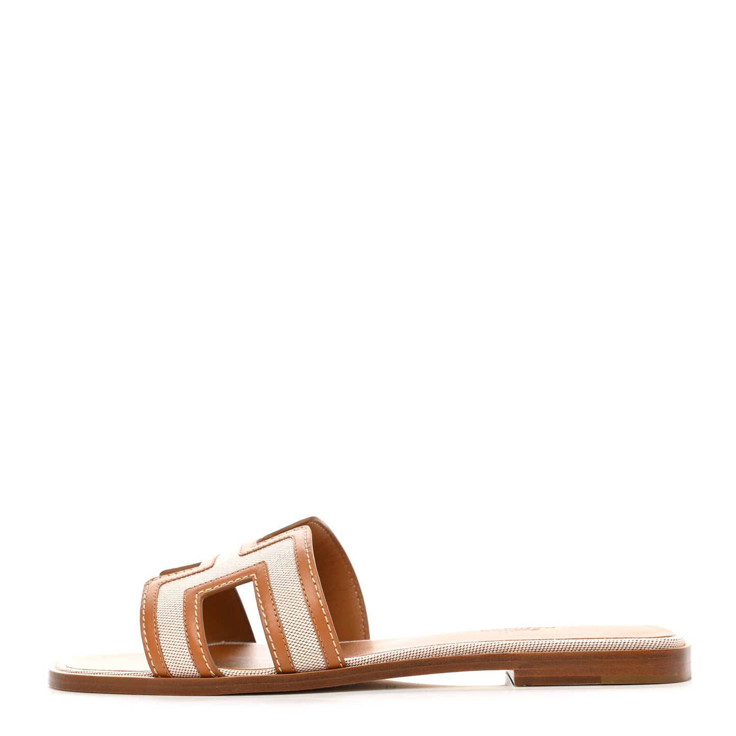 Calfskin Canvas Oran Sandals 39 Noisette Beige Dore