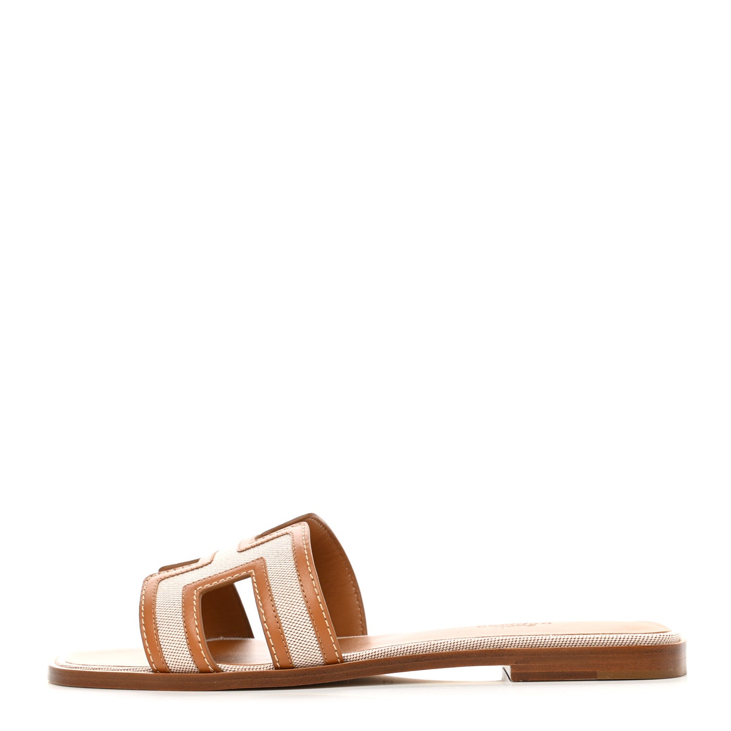 Hermes Calfskin Canvas Oran Sandals 39 Noisette Beige Dore 1 of 9