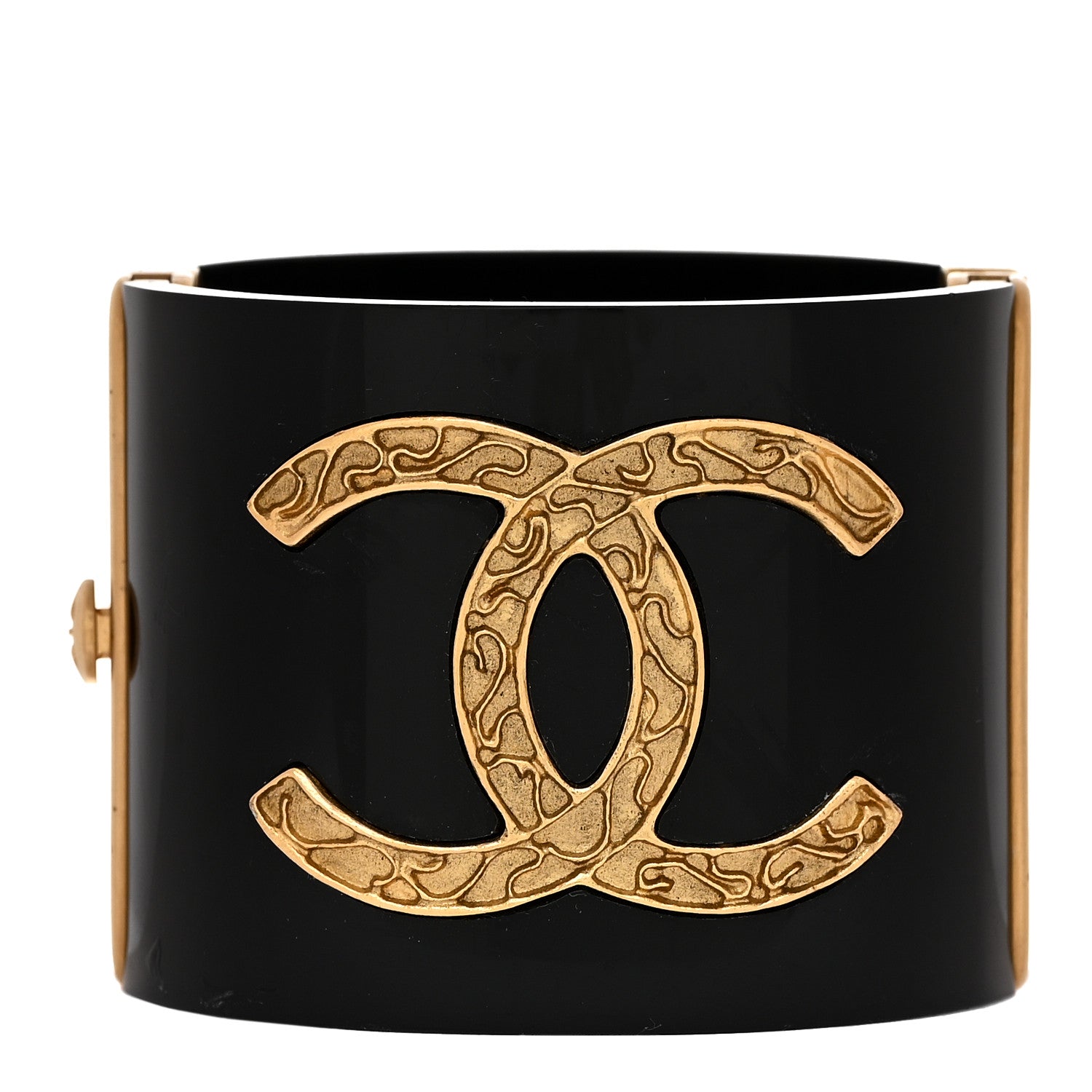 Chanel Resin CC Cuff Bracelet Black Gold 1 of 4