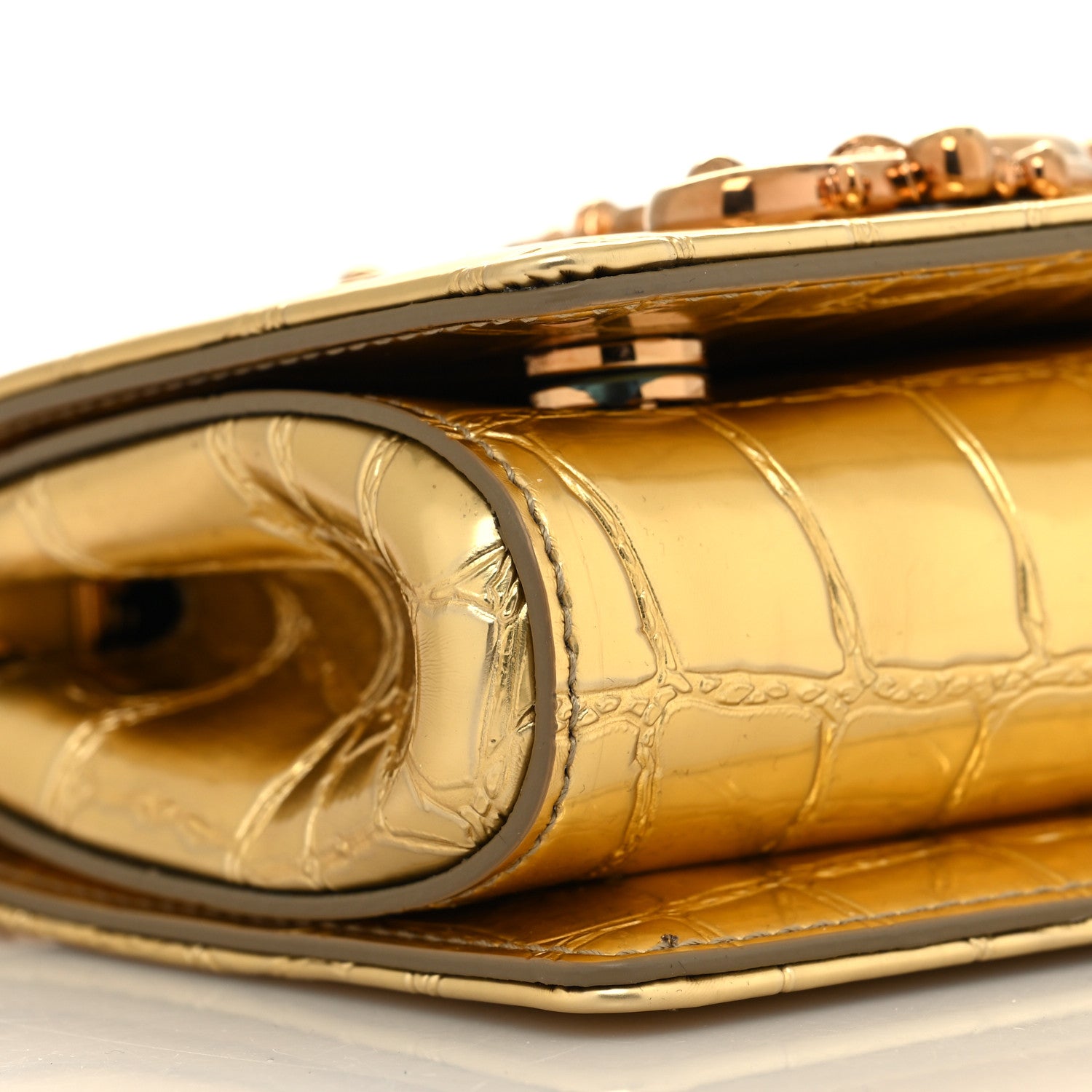 Dolce & Gabbana Metallic Calfskin Crocodile Embossed DG Girls