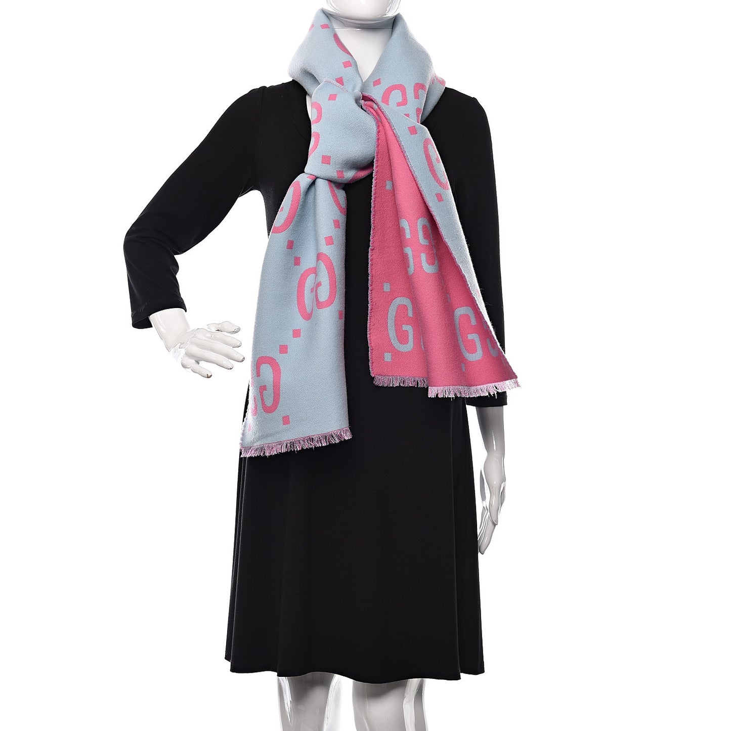 Wool Silk Monogram Jumbo GG Freedom Scarf Roseate Sky Blue