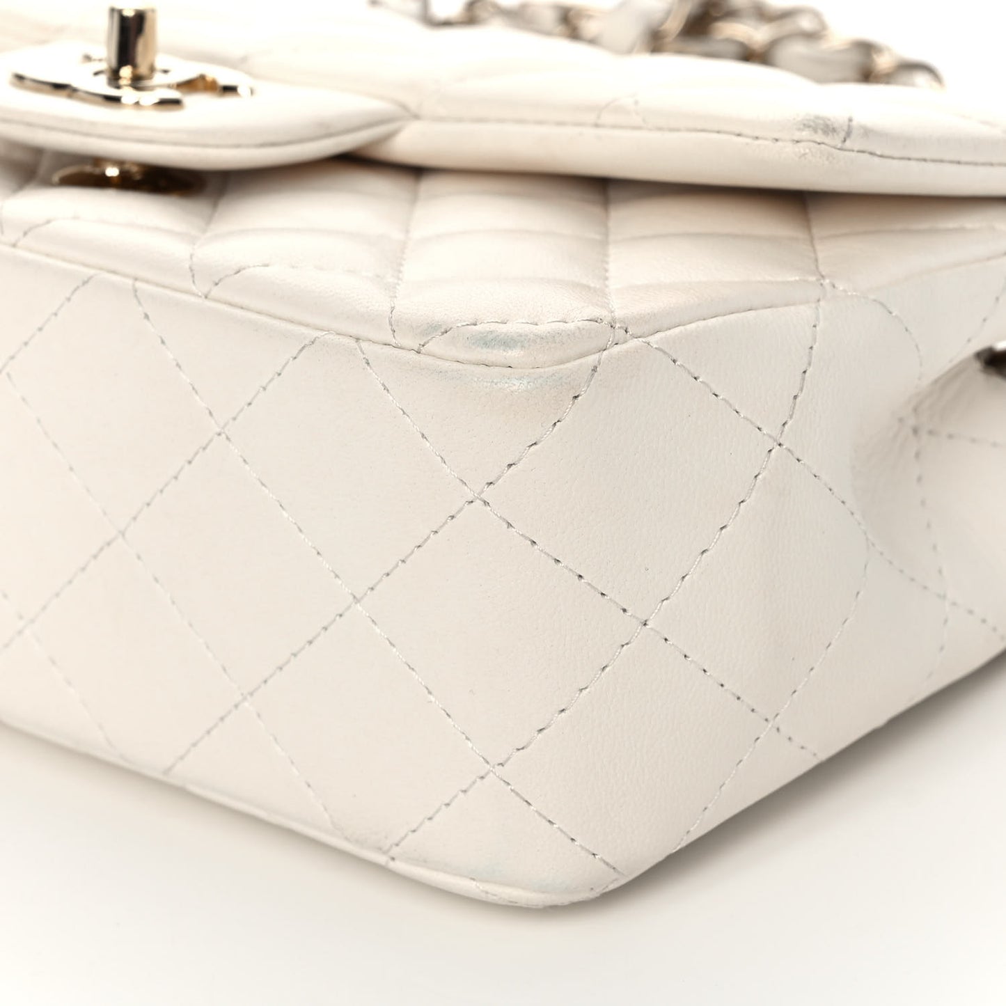 Lambskin Quilted Mini Rectangular Flap White