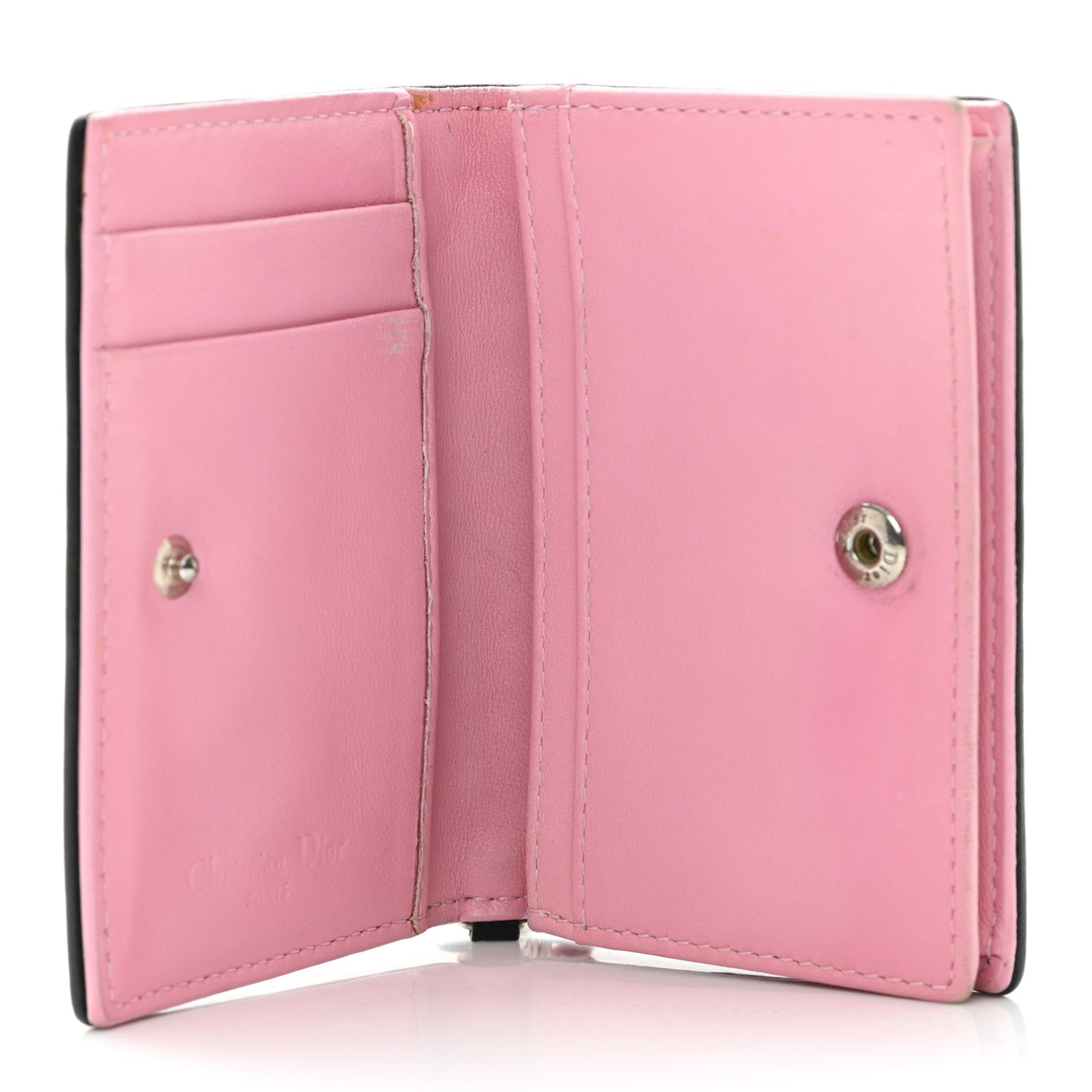 Lambskin Cannage Bi-Color Small Lady Dior Flap Card Holder Black Pink