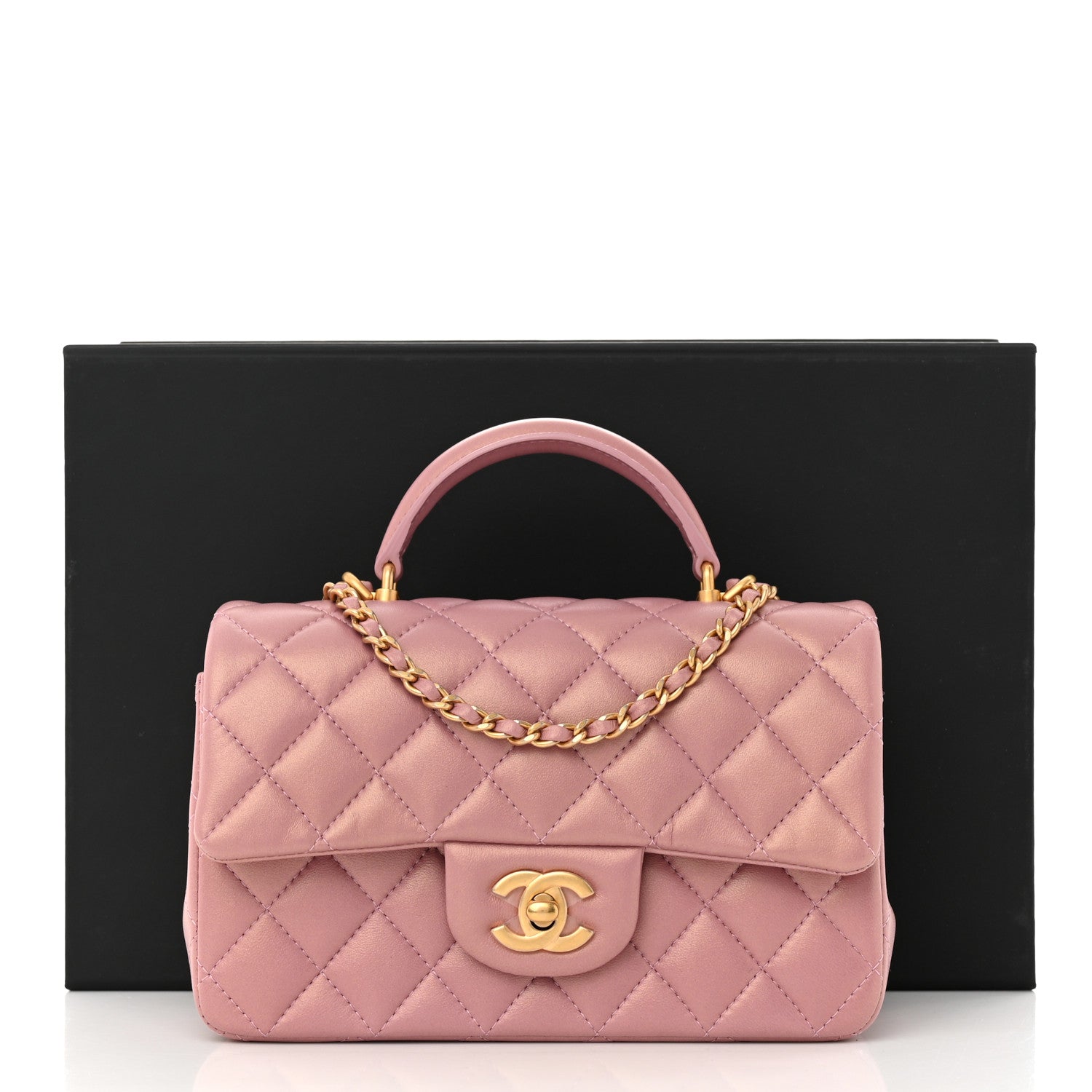 Chanel Iridescent Lambskin Quilted Mini Top Handle Rectangular Flap Pink 11 of 11
