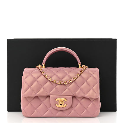 Chanel Iridescent Lambskin Quilted Mini Top Handle Rectangular Flap Pink 11 of 11