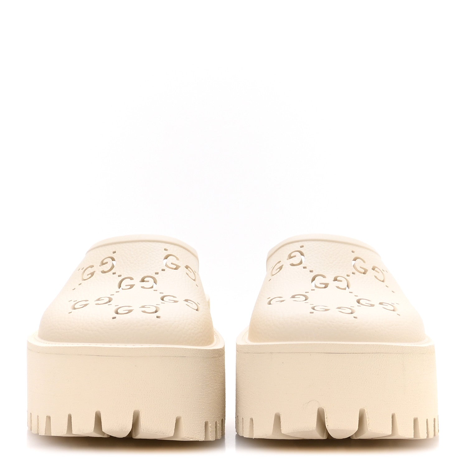 Gucci Rubber GG Monogram Perforated Elea Platform 55mm Lug Sole Sandals 38 Mystic White 3 of 9