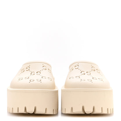 Gucci Rubber GG Monogram Perforated Elea Platform 55mm Lug Sole Sandals 38 Mystic White 3 of 9