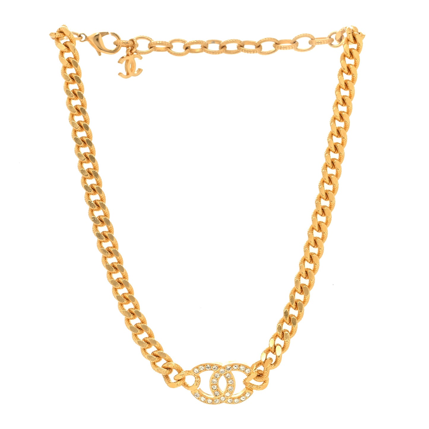 Crystal Chain Link CC Choker Necklace Gold