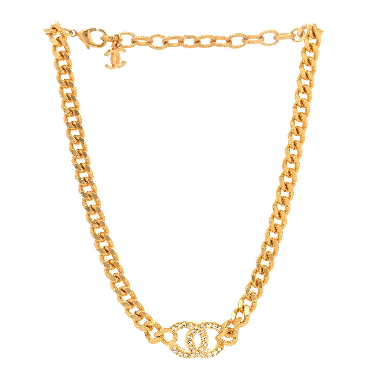 Chanel Crystal Chain Link CC Choker Necklace Gold 3 of 5