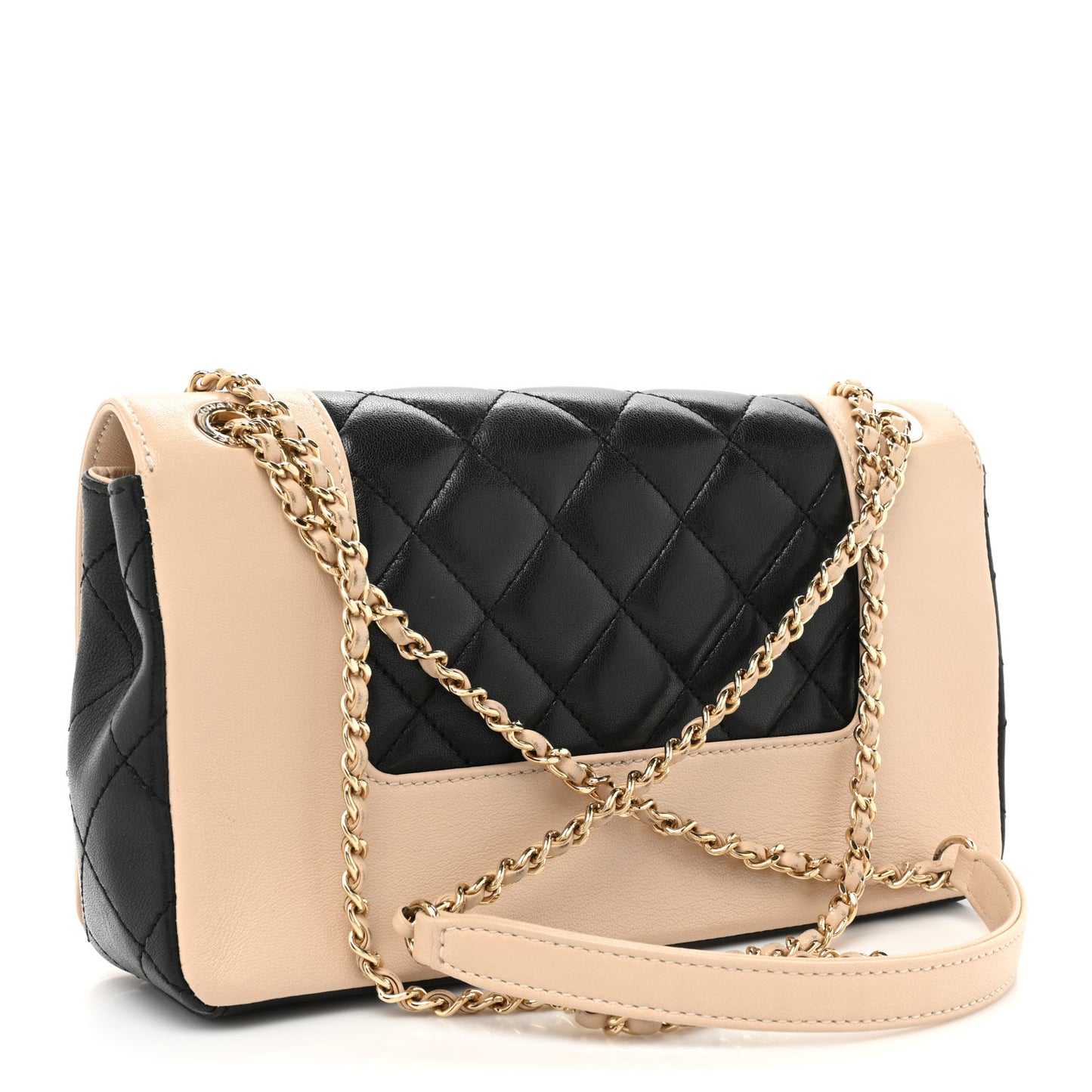 Sheepskin Quilted Small Vintage Mademoiselle Flap Beige Black