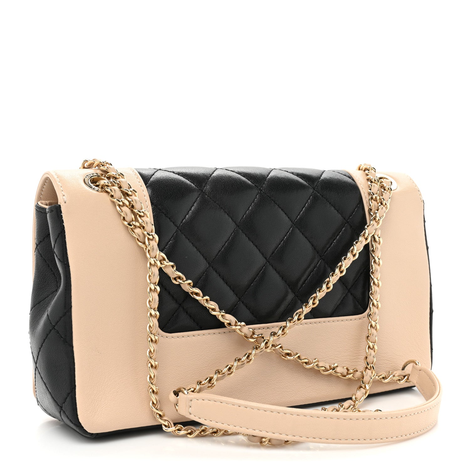 Chanel Sheepskin Quilted Small Vintage Mademoiselle Flap Beige Black 2 of 19