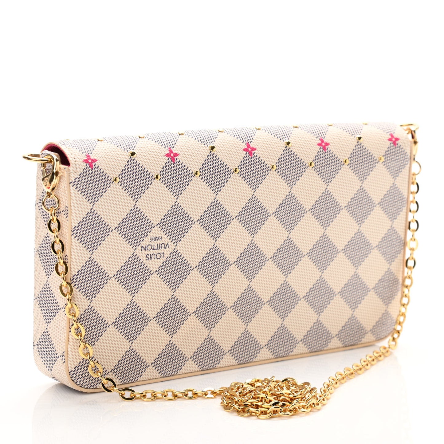 Damier Azur Studded Pochette Felicie Chain Wallet Fuchsia