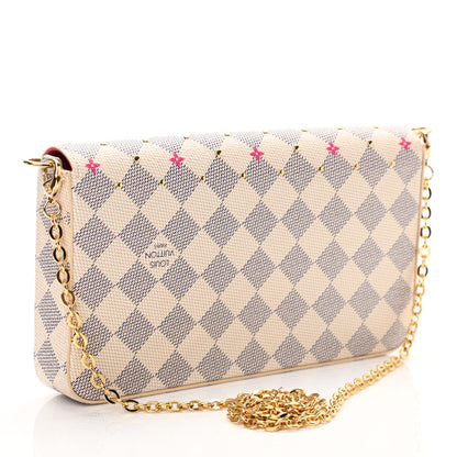 Louis Vuitton Damier Azur Studded Pochette Felicie Chain Wallet Fuchsia 4 of 10