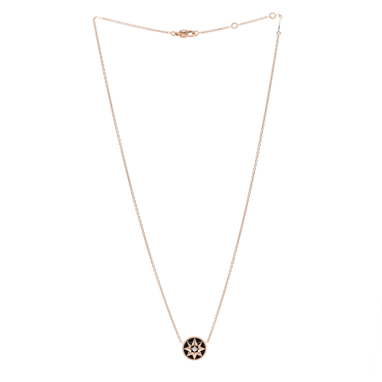 Christian Dior 18K Rose Gold Diamond Black Onyx Rose Des Vents Necklace 3 of 6