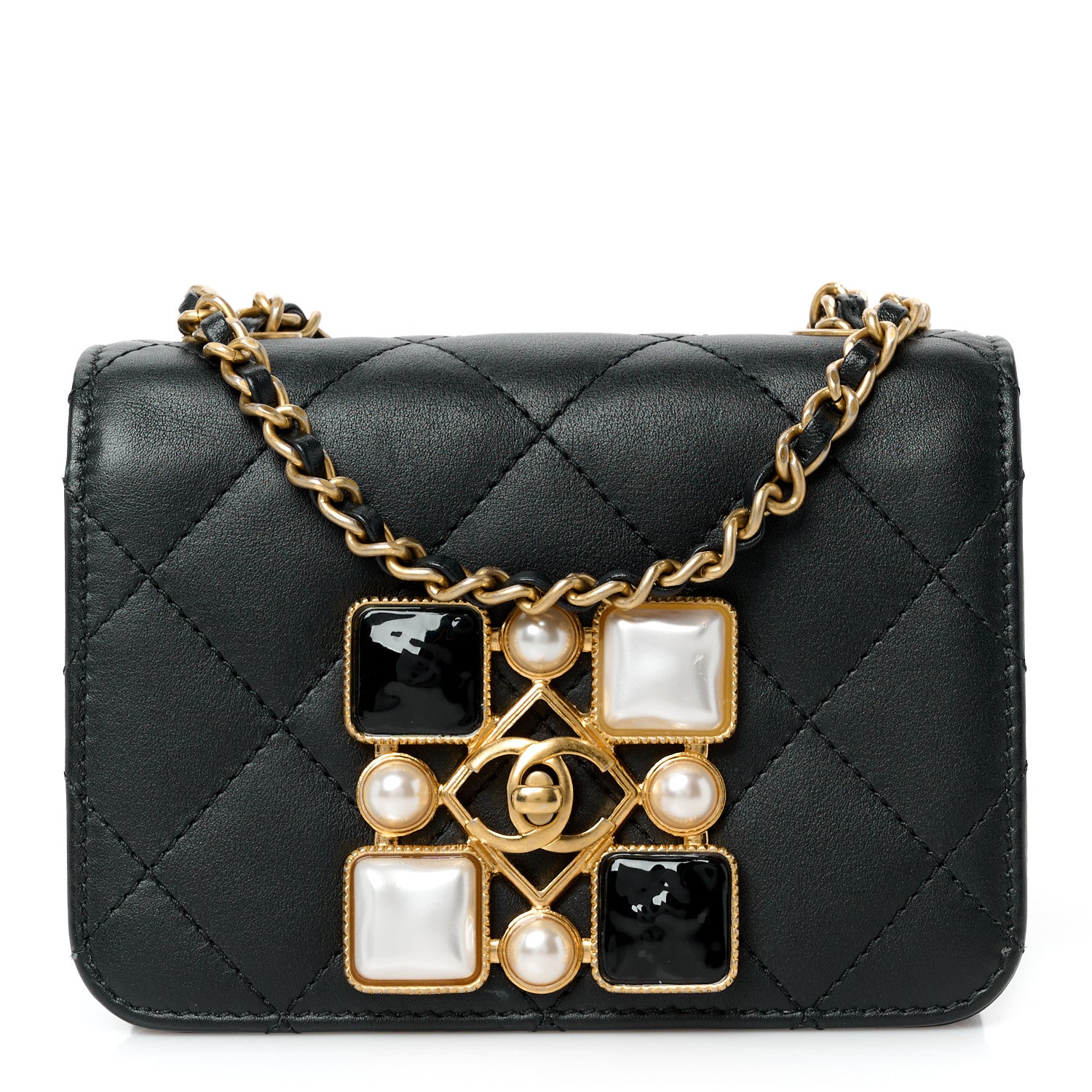 Chanel Calfskin Quilted Crystal Pearl Mini Flap Bag Black 1 of 11
