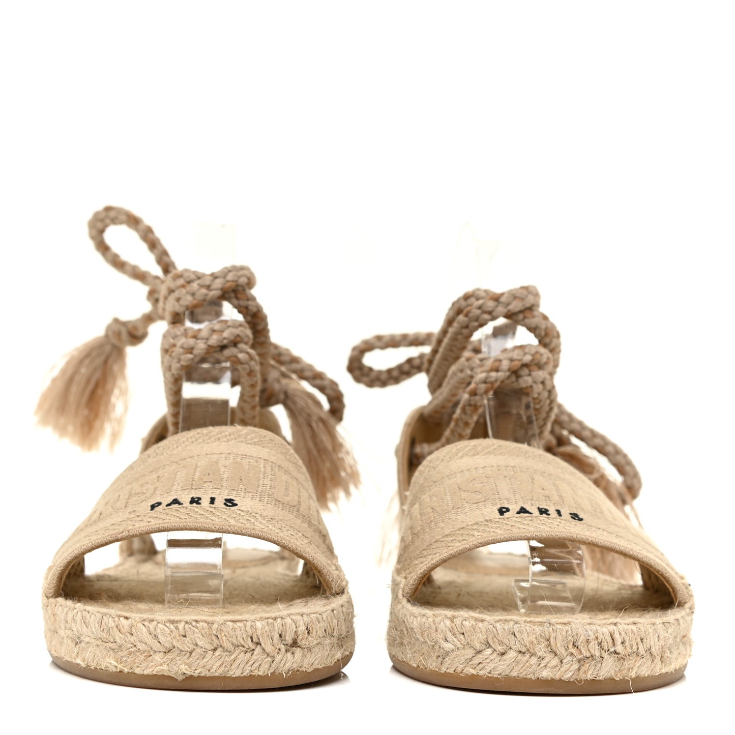Canvas Embroidered Granville Ankle Tie Espadrille Flat Sandals 36 Cream