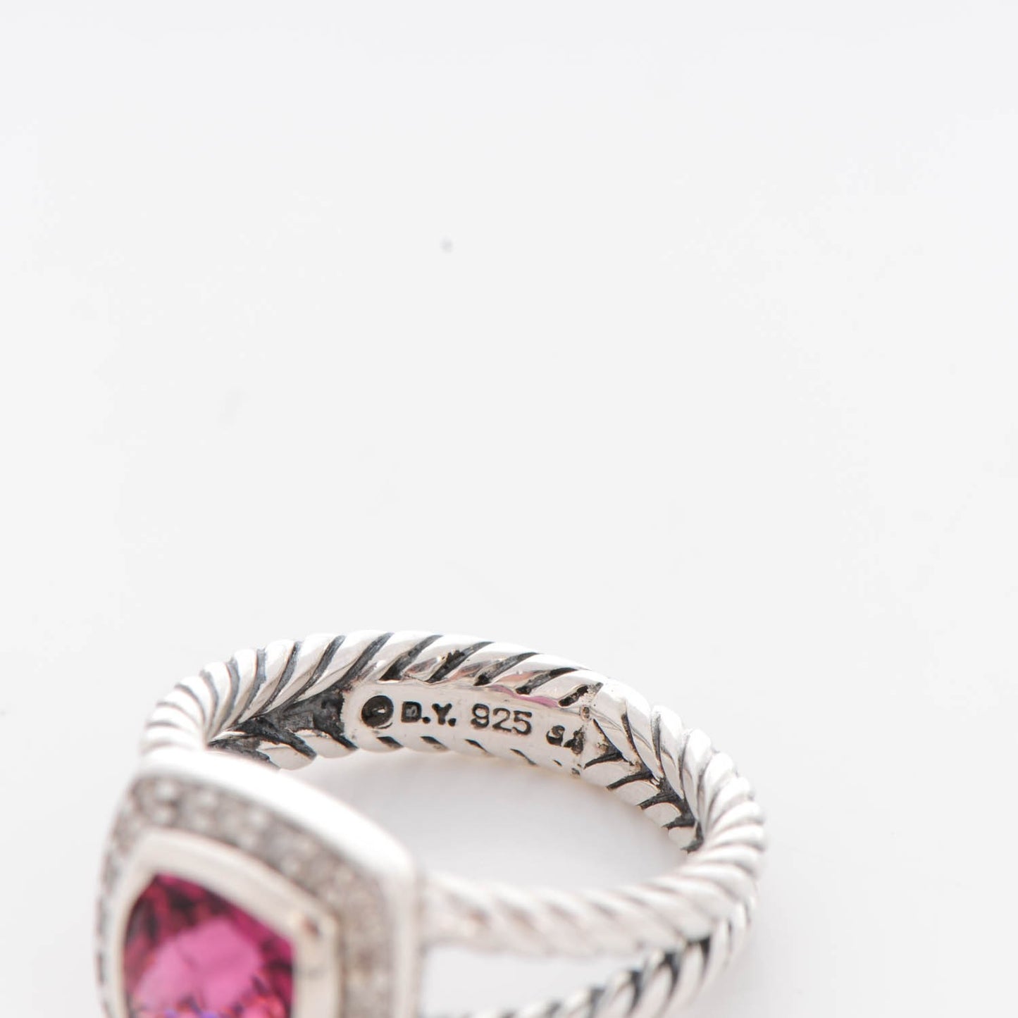 Sterling Silver Diamond Pink Tourmaline 7mm Petite Albion Ring 49 5