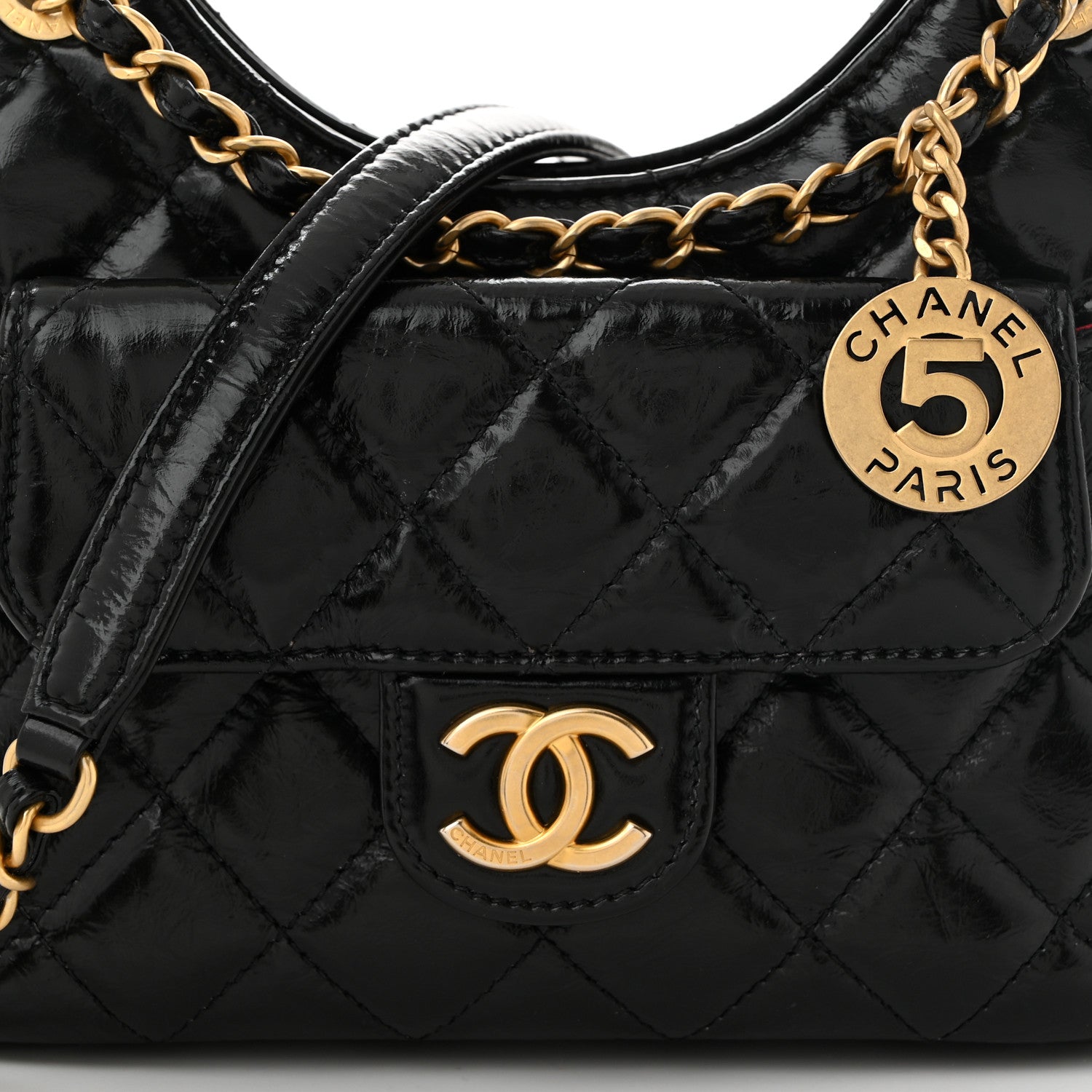Chanel Shiny Crumpled Calfskin Quilted Small Wavy CC Hobo Black 8 of 10