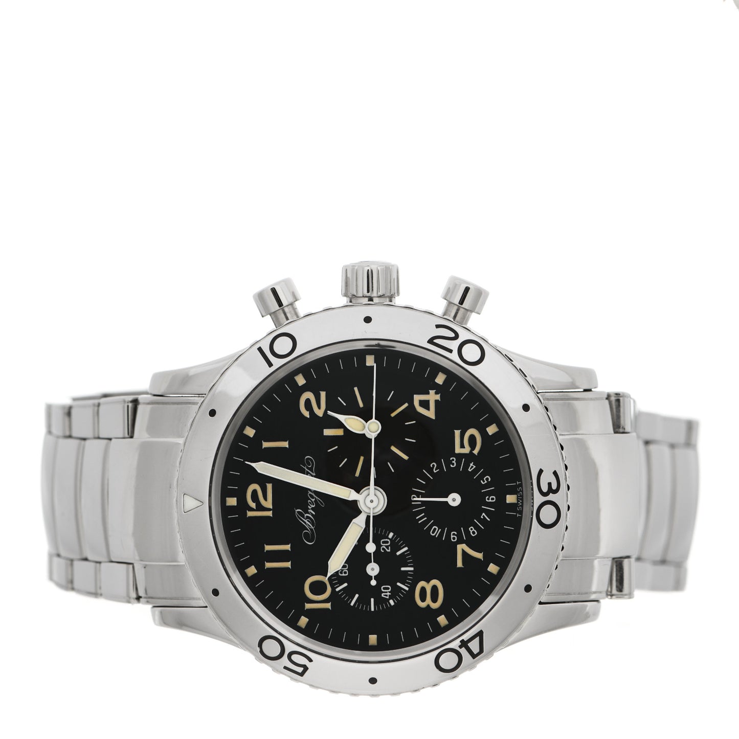 Stainless Steel 39mm Type XX Aeronavale Chronograph Automatic Watch Black 3800